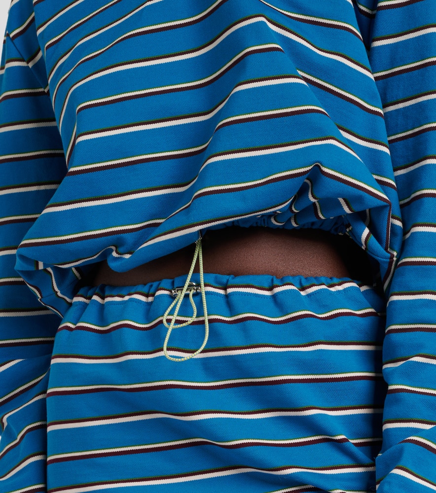 Prada Logo Striped Cotton Polo Top In Blue