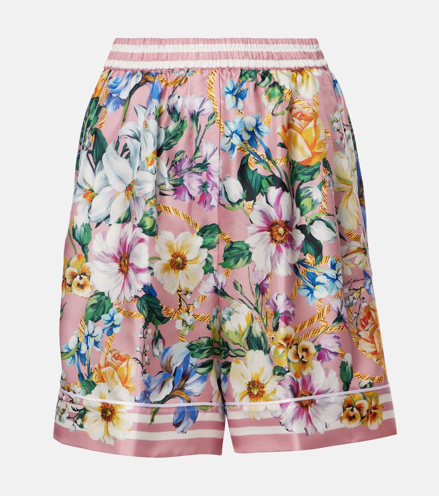 Floral silk twill shorts