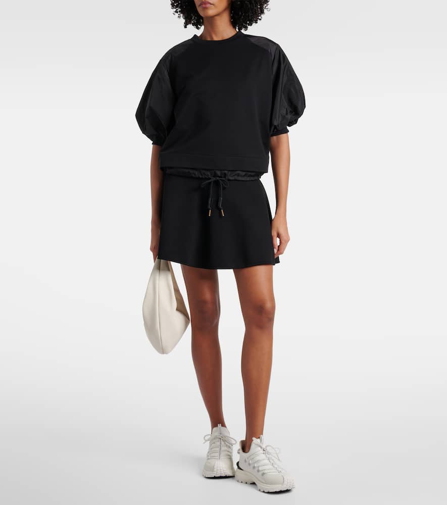 Moncler Cotton And Nylon T-shirt With Puffed Sleeves In Black