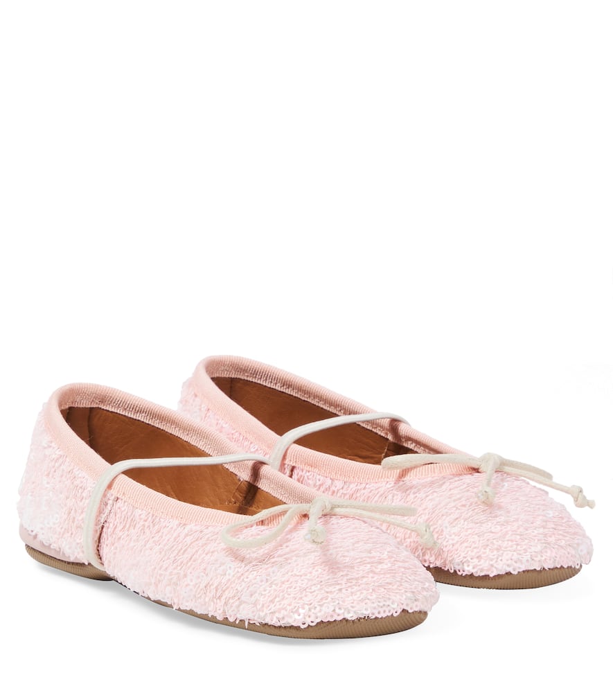 Pèpè Sequined Bow-detail Mary Jane Flats In Pink
