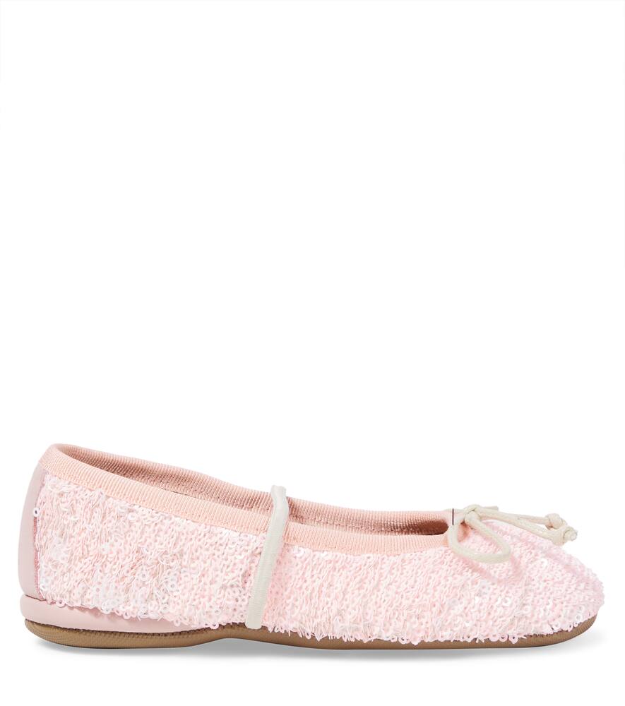Pèpè Sequined Bow-detail Mary Jane Flats In Pink