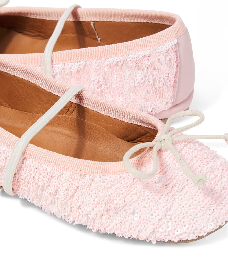 Pèpè Sequined Bow-detail Mary Jane Flats In Pink