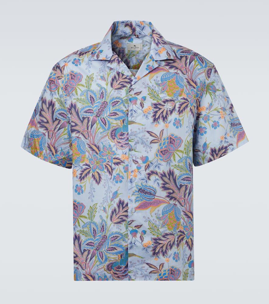 Printed cotton poplin bowling shirt