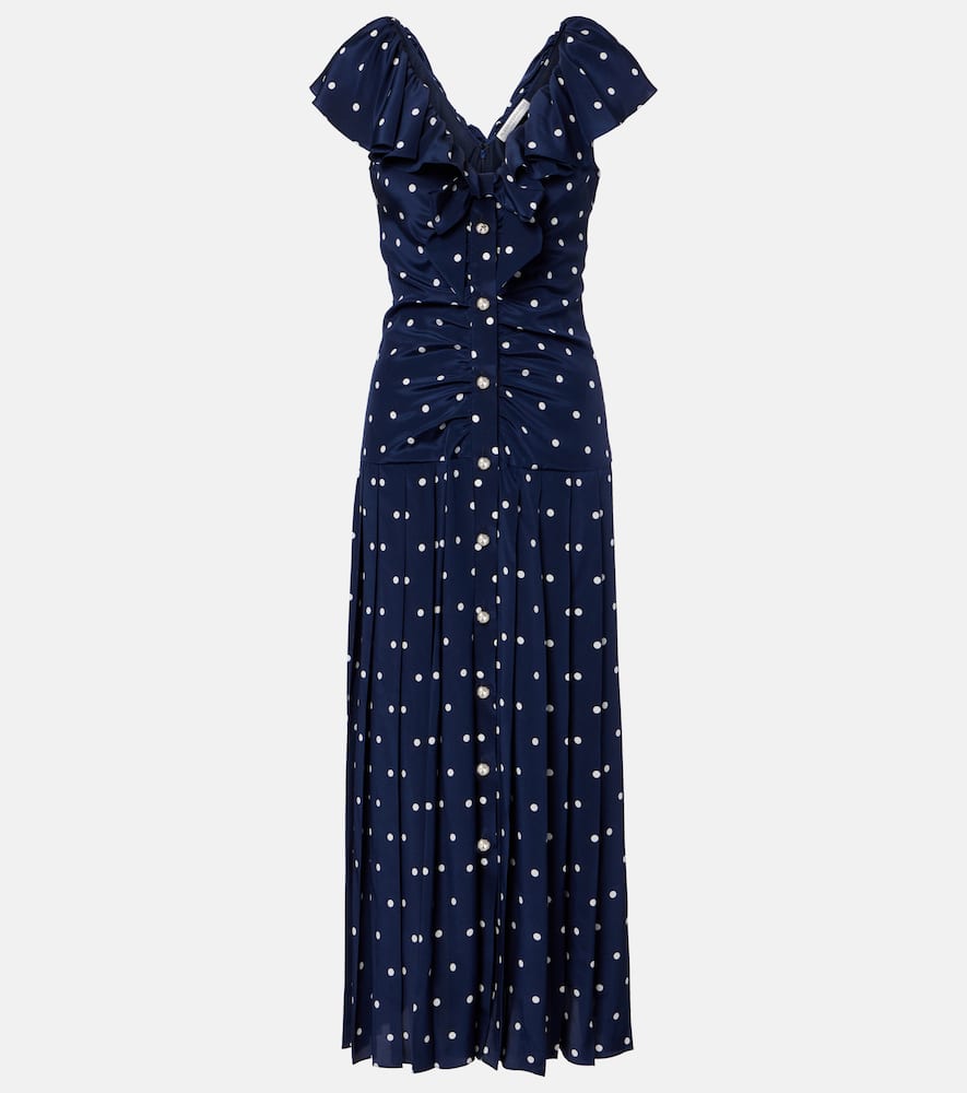 Polka-dot ruffled silk midi dress