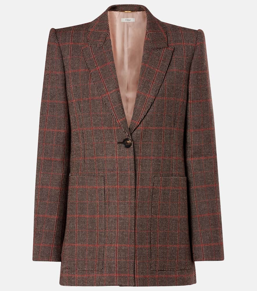 Chloé Checked Virgin Wool Blazer In Brown