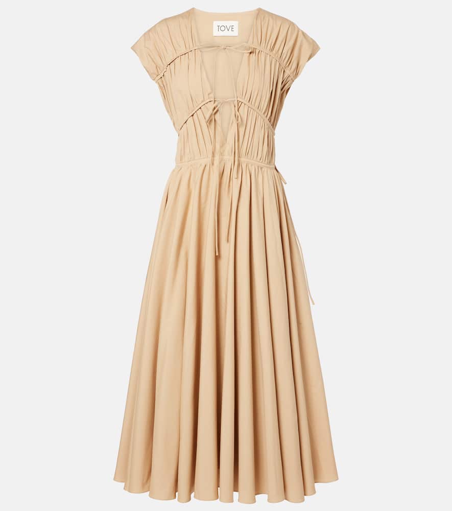 Tove Ceres Gathered Cotton Midi Dress In Nude