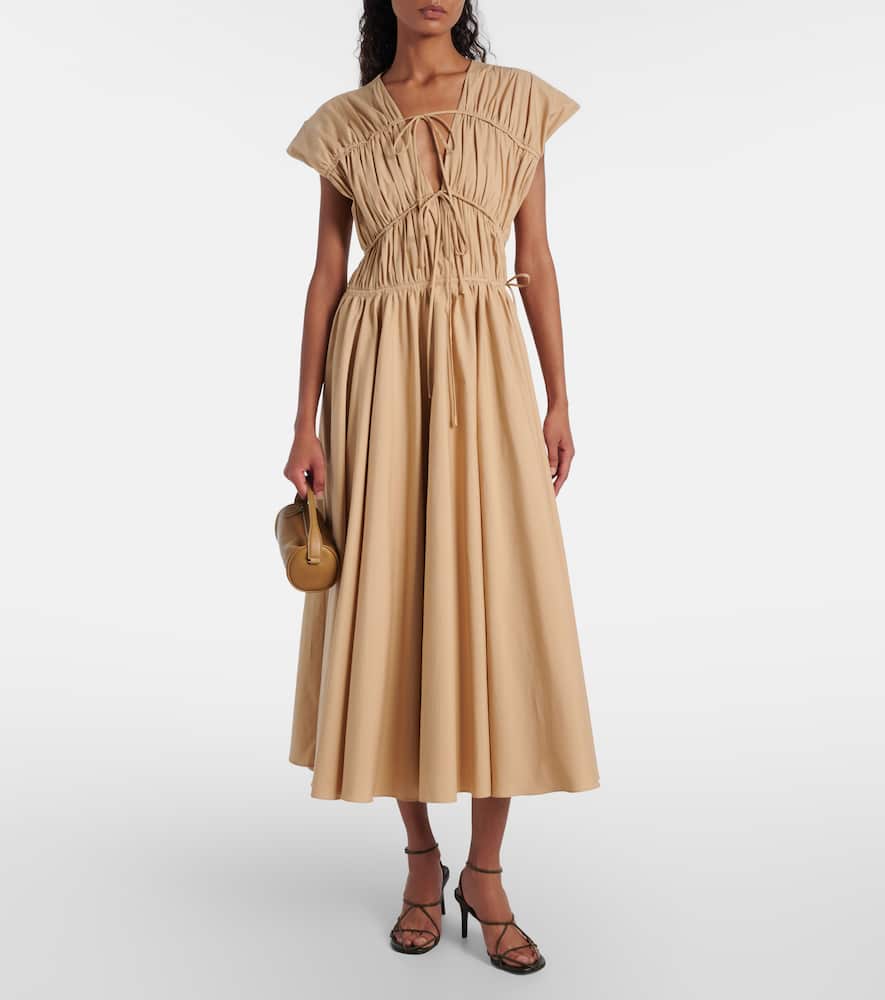 Tove Ceres Gathered Cotton Midi Dress In Nude