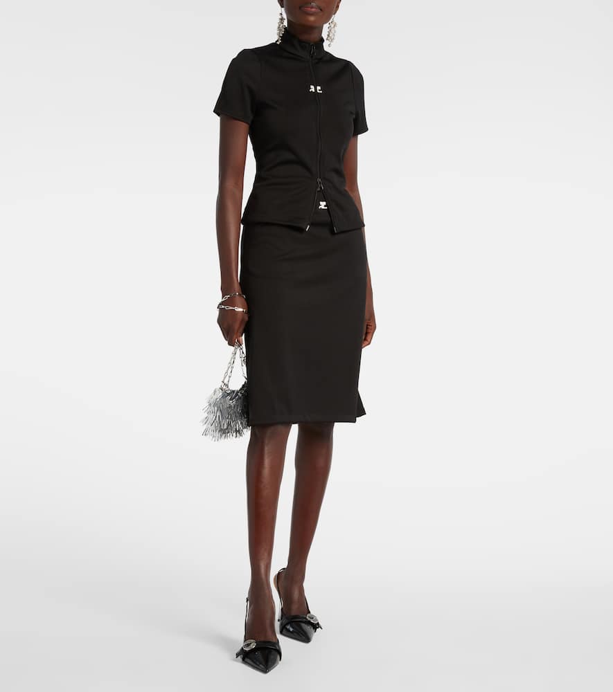 Courrèges Zipped Heritage Crepe Midi Skirt In Black