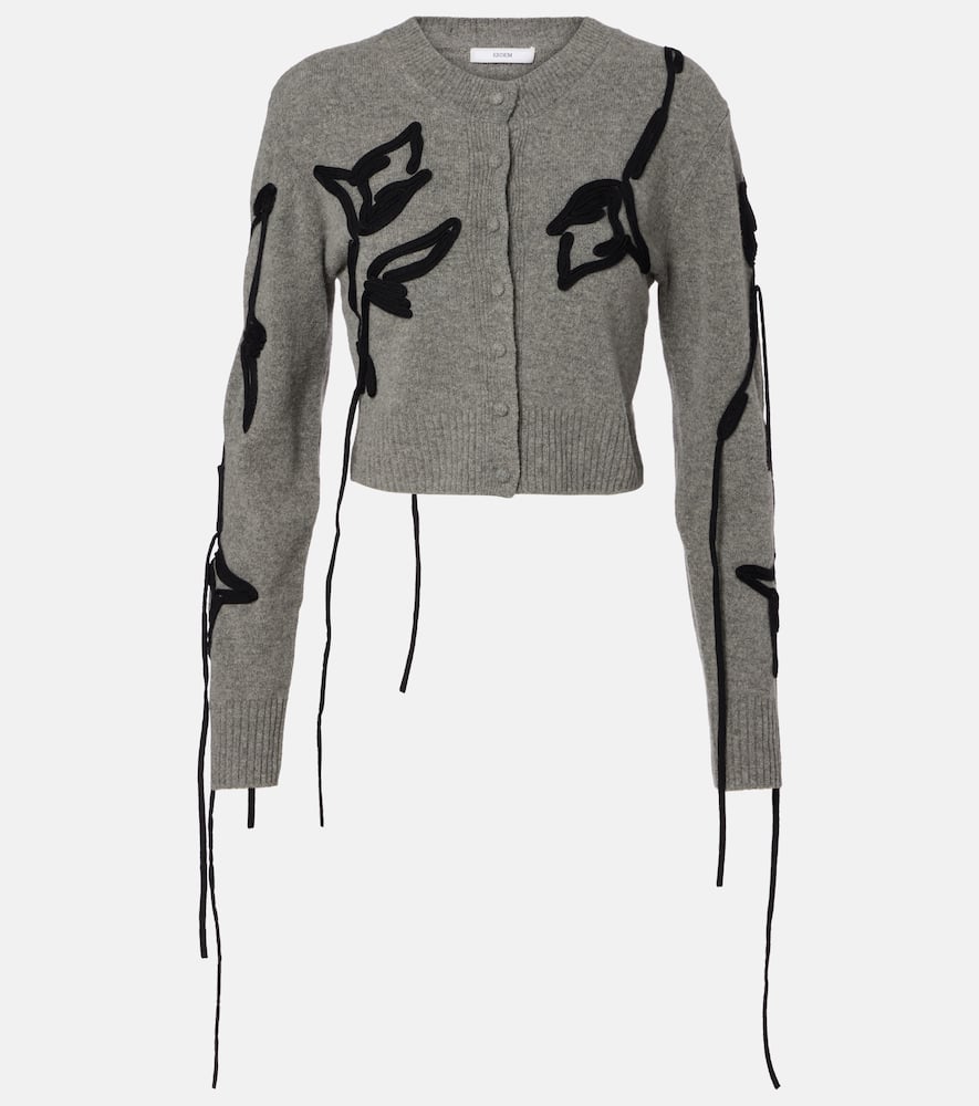 Erdem Floral-embroidered Tie-detail Cardigan In Gray