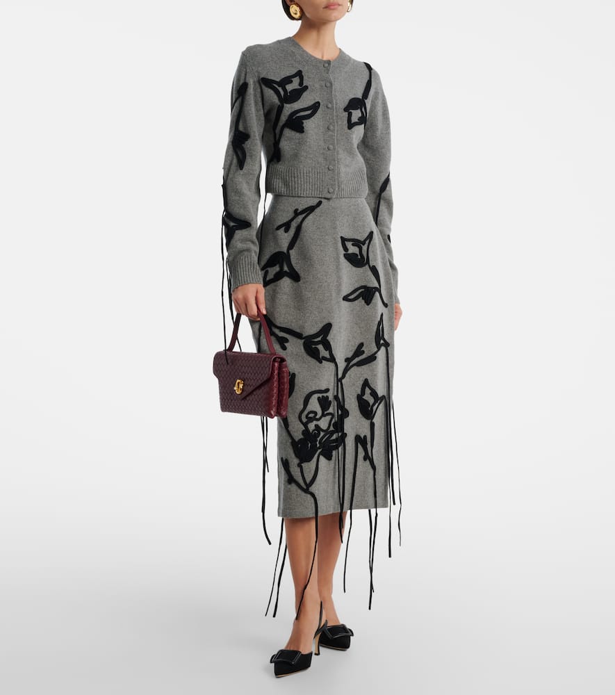 Erdem Floral-embroidered Tie-detail Cardigan In Gray