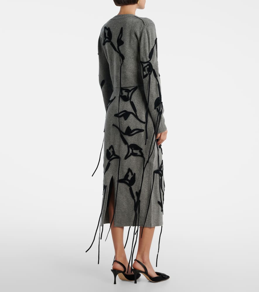 Erdem Floral-embroidered Tie-detail Cardigan In Gray