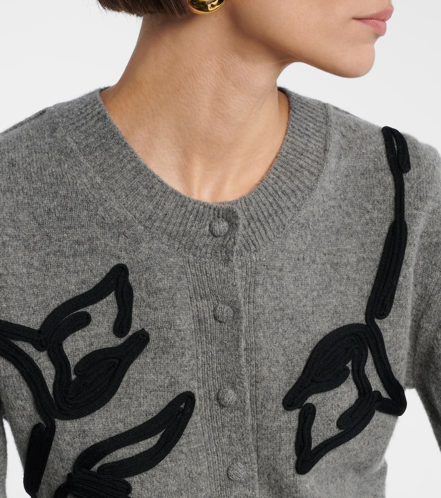 Erdem Floral-embroidered Tie-detail Cardigan In Gray