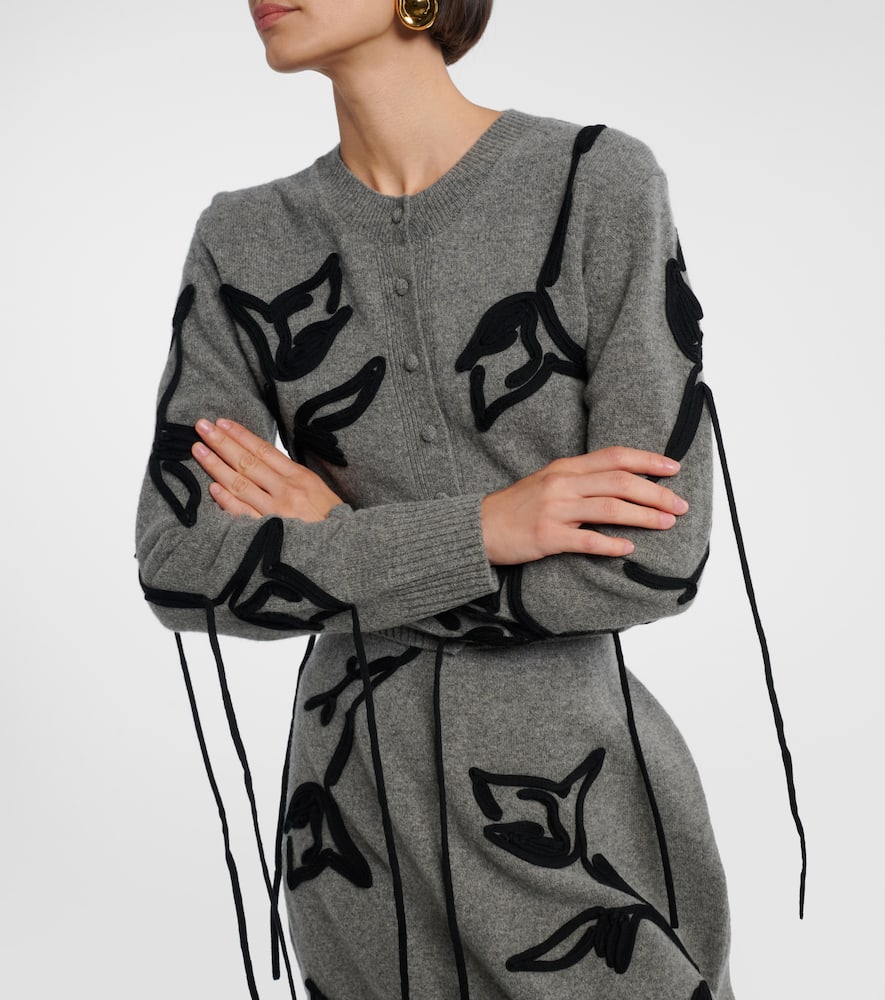Erdem Floral-embroidered Tie-detail Cardigan In Gray