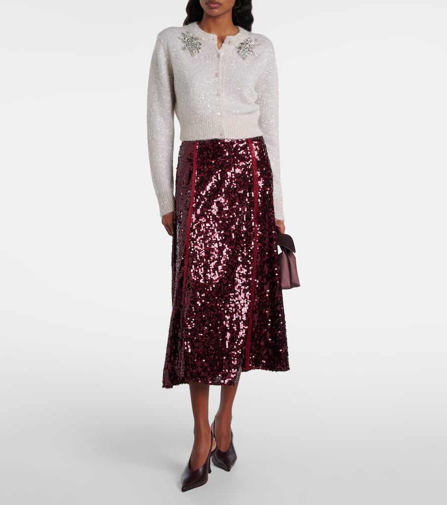 Erdem Womens Champagne Sequin-embellished Cropped Alpaca-blend Cardigan In White