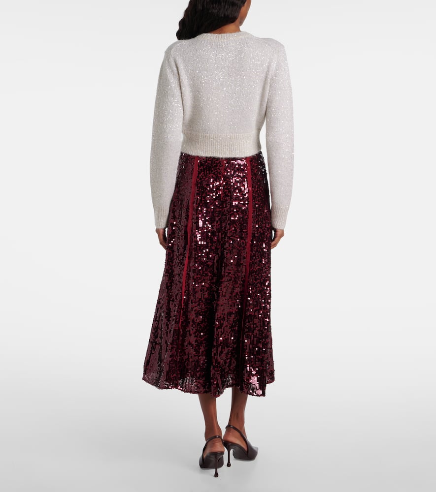 Erdem Womens Champagne Sequin-embellished Cropped Alpaca-blend Cardigan In White