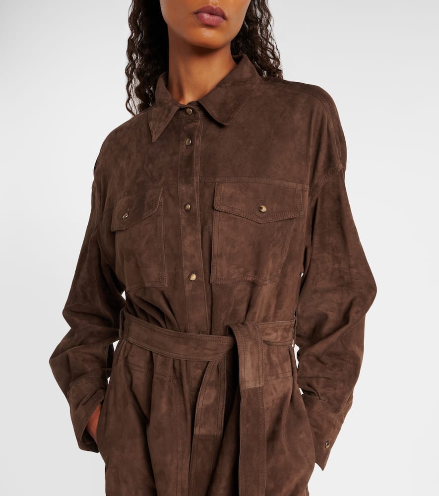 Brunello Cucinelli Women Suede Shirt Dress With Necklace In Multi