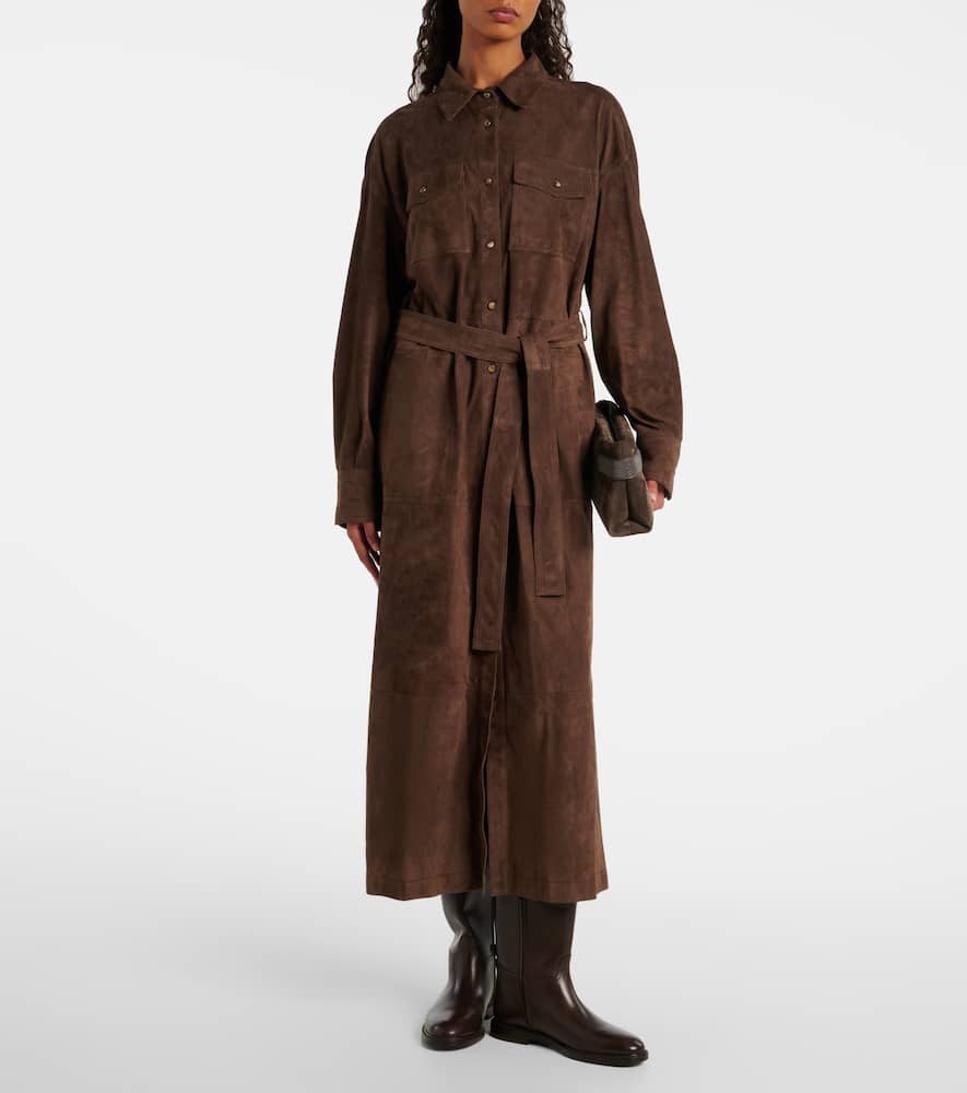 Brunello Cucinelli Women Suede Shirt Dress With Necklace In Multi