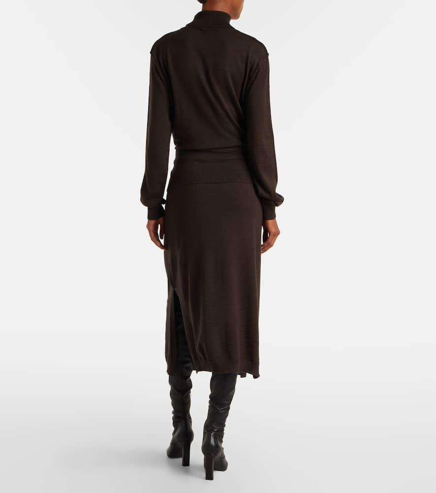Lemaire Belted Wool-blend Turtleneck Midi Dress In Brown