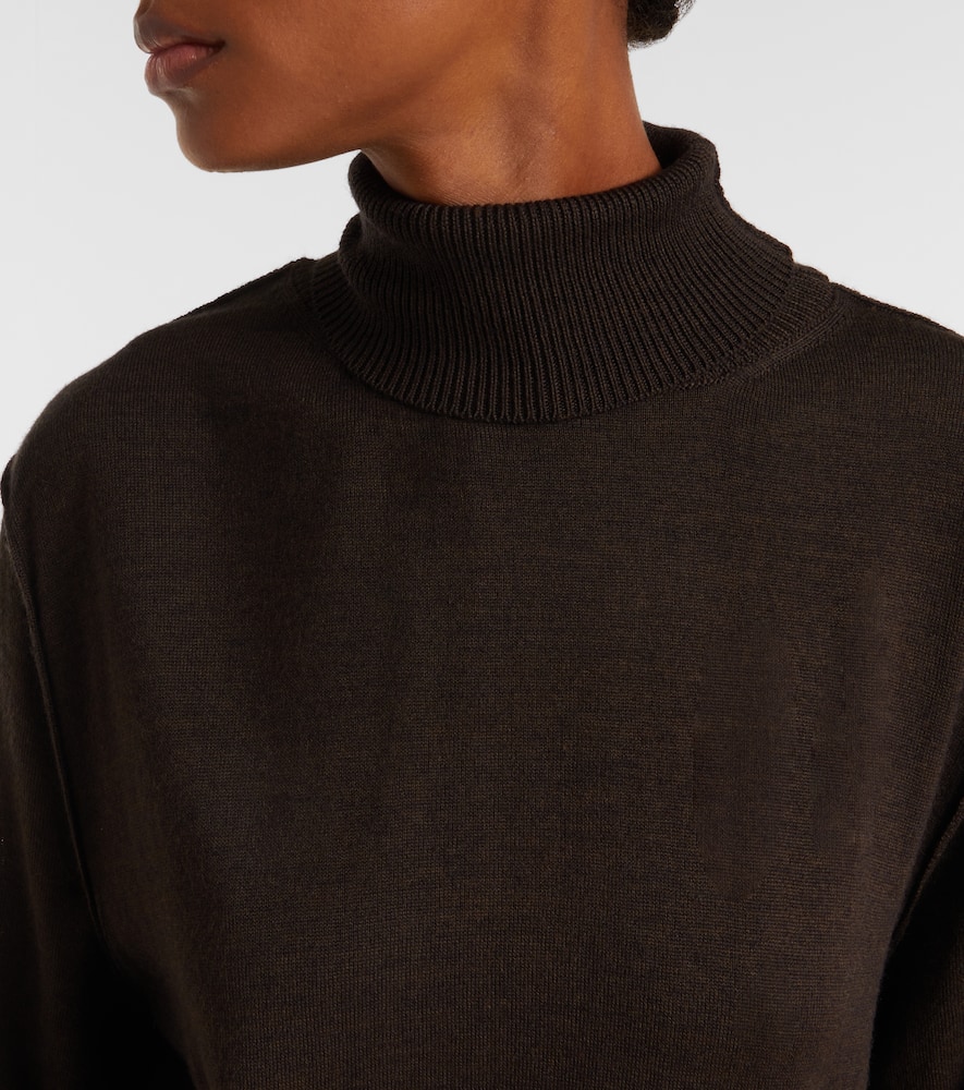 Lemaire Belted Wool-blend Turtleneck Midi Dress In Brown