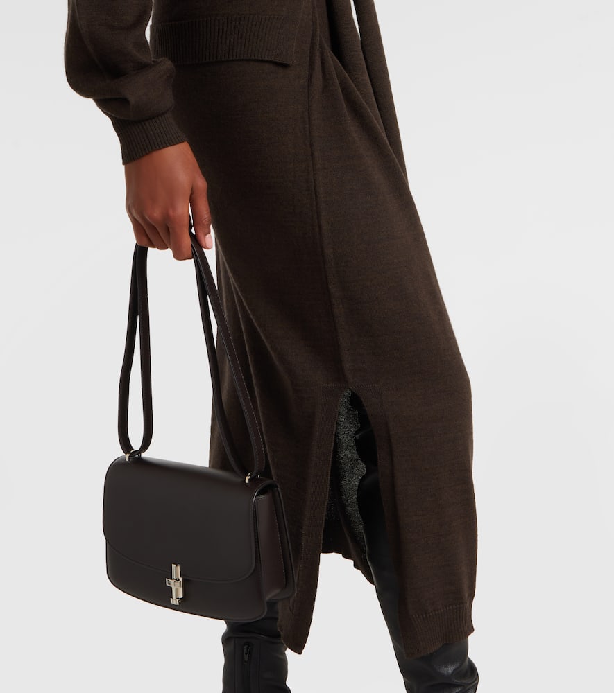 Lemaire Belted Wool-blend Turtleneck Midi Dress In Brown