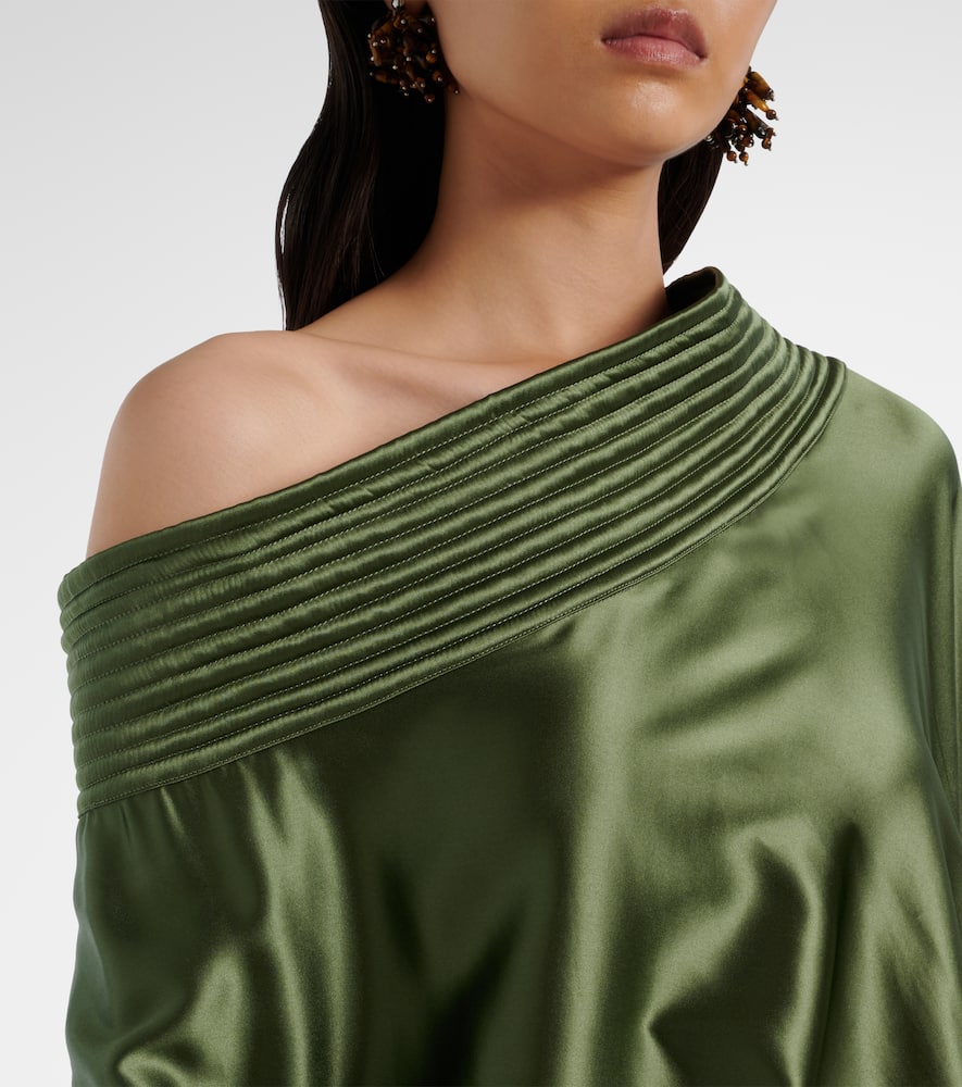 Dries Van Noten Asymmetric Draped Silk-blend Satin Top In Green