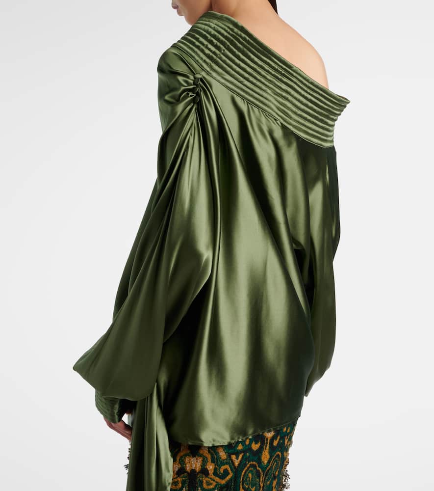 Dries Van Noten Asymmetric Draped Silk-blend Satin Top In Green