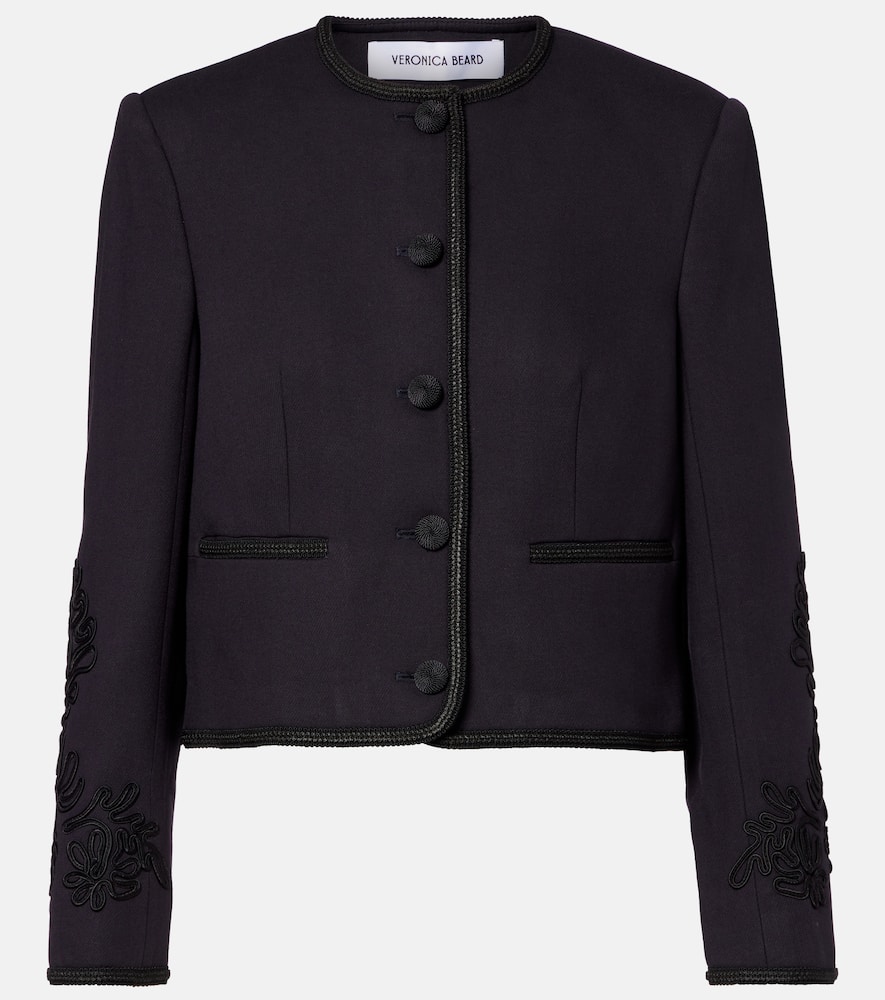 Veronica Beard Latrell Cropped Embroidered Jacket In Blue
