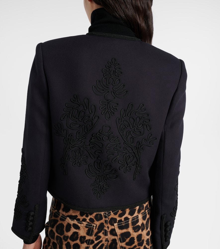 Veronica Beard Latrell Cropped Embroidered Jacket In Blue