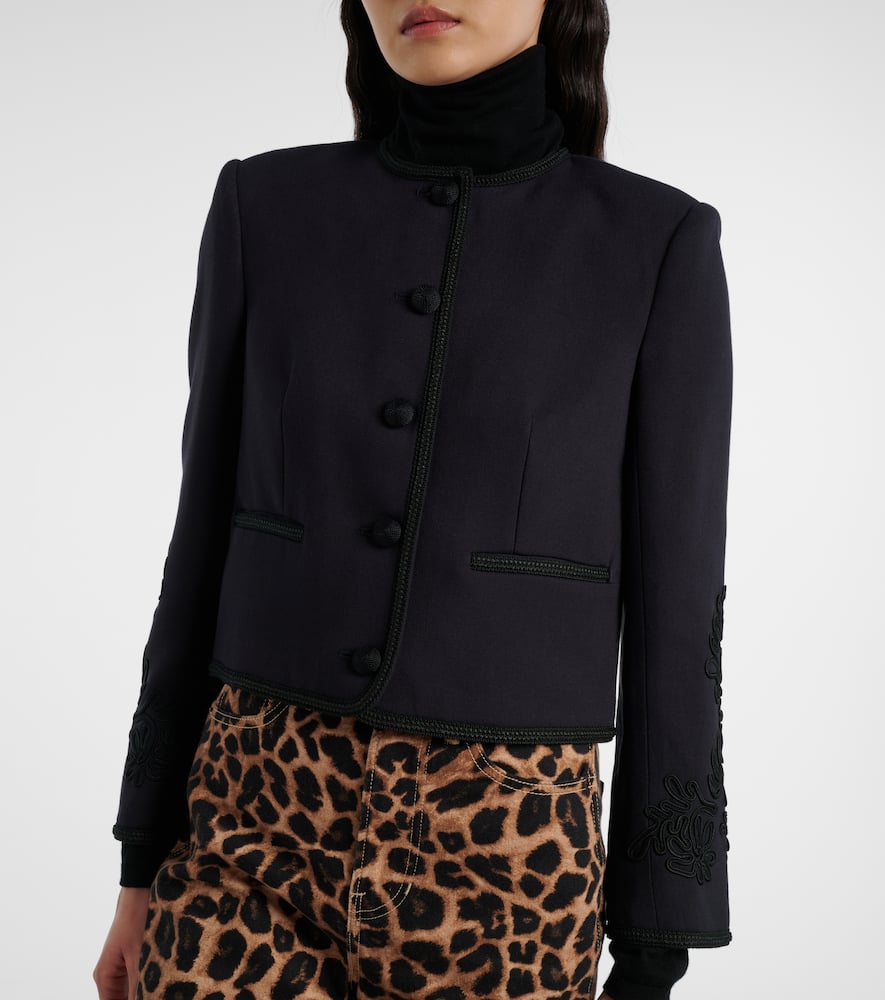 Veronica Beard Latrell Cropped Embroidered Jacket In Blue