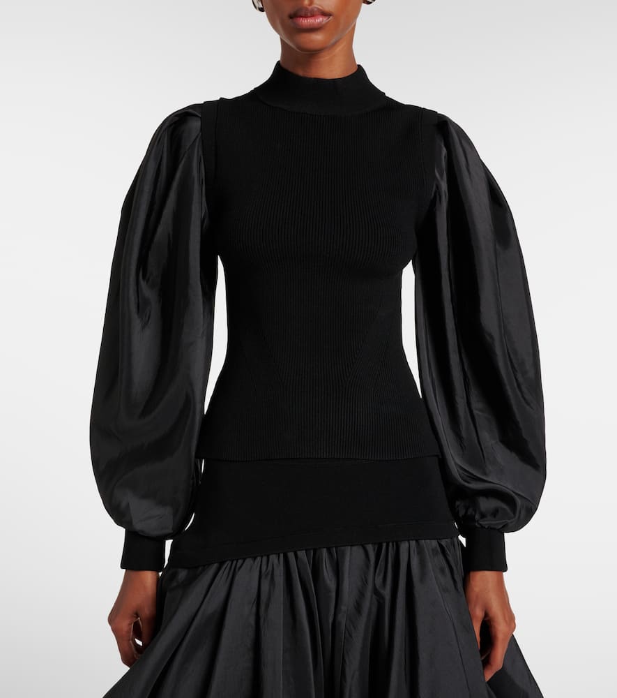 Simkhai Jackie Taffeta-trimmed Knitted Top In Black