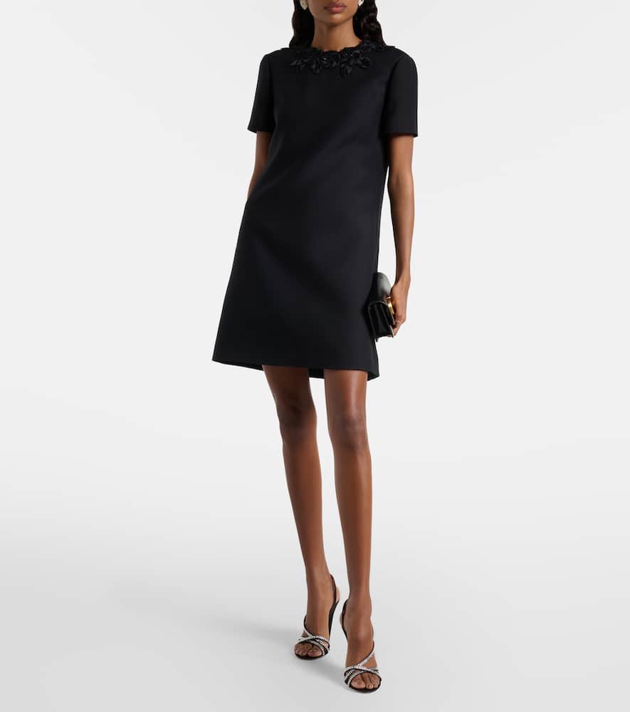 Valentino Embellished Wool And Silk Minidress In Black