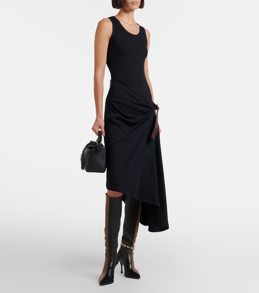 Loewe Belted ribbed-knit draped cotton-blend midi dress
