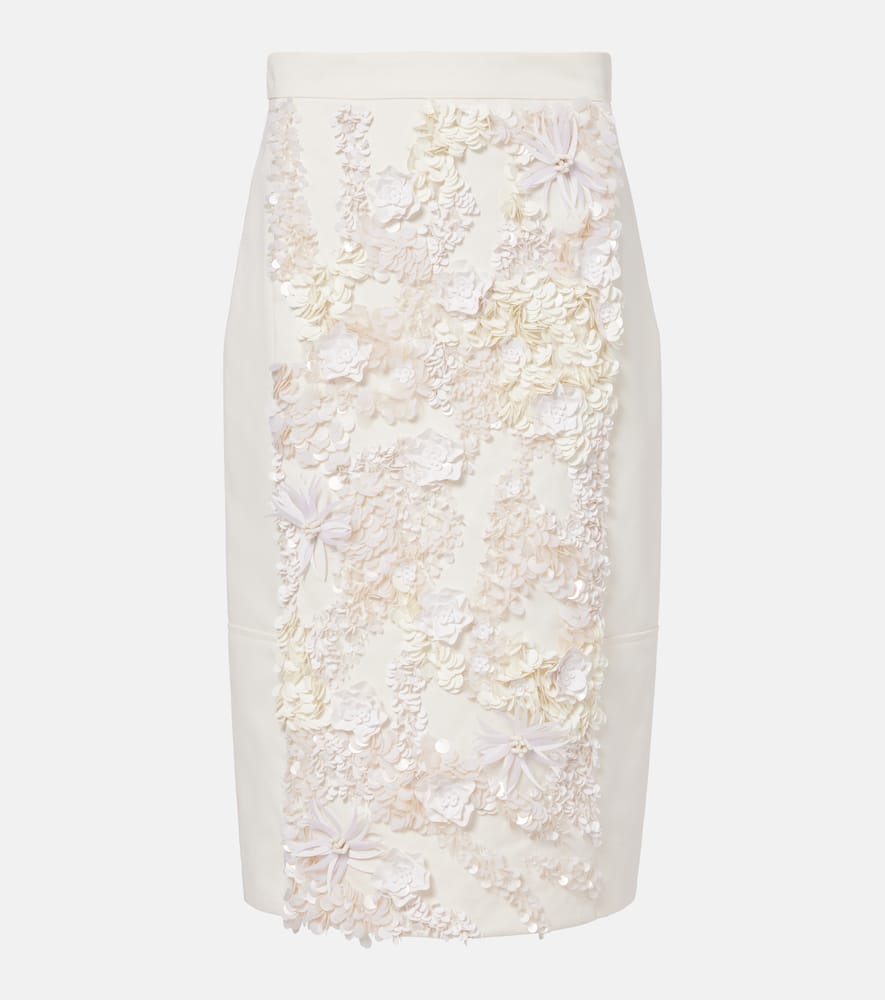 Plan C Embellished Cotton Drill Midi Skirt In White