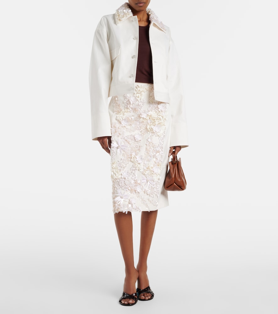  Plan C Plan C Embellished Cotton Drill Midi Skirt 
