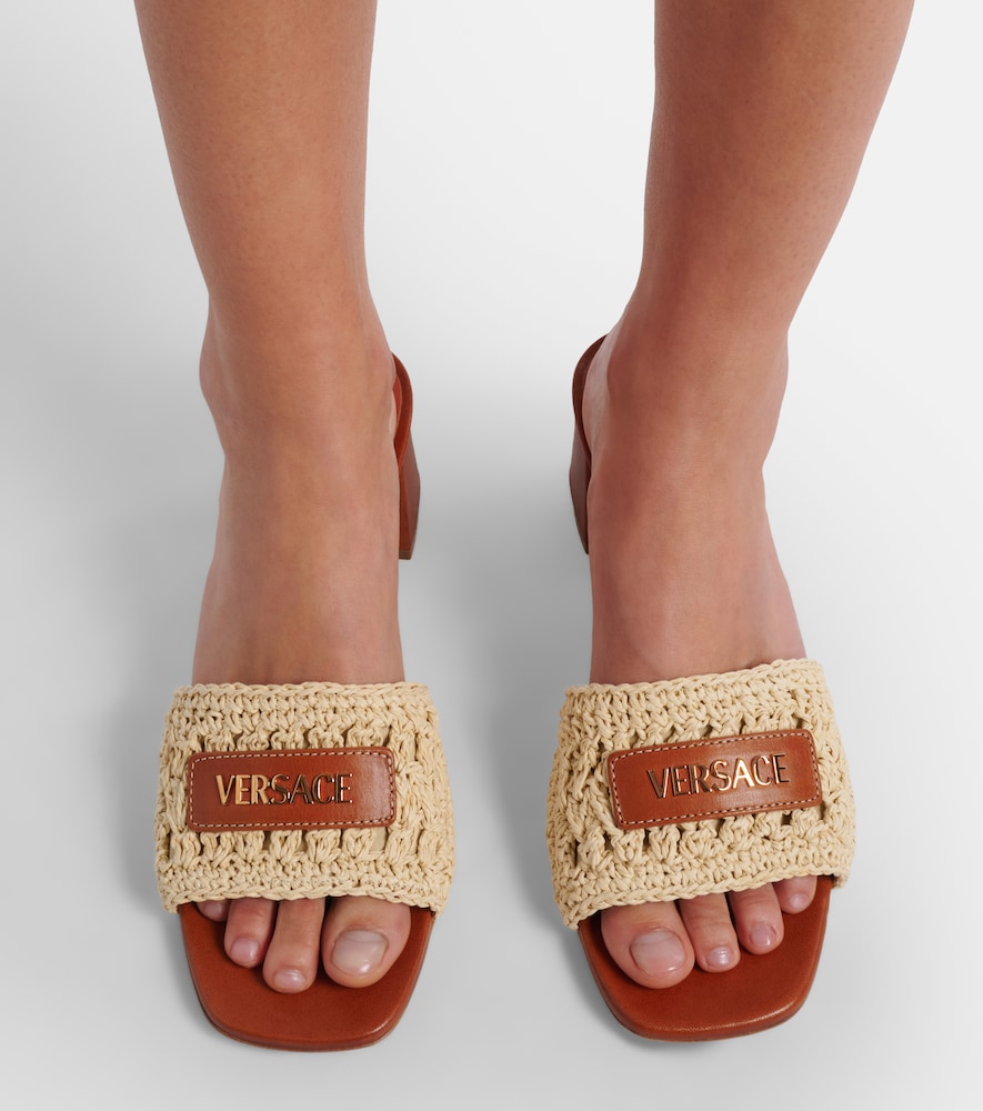 Versace Logo raffia and leather mules