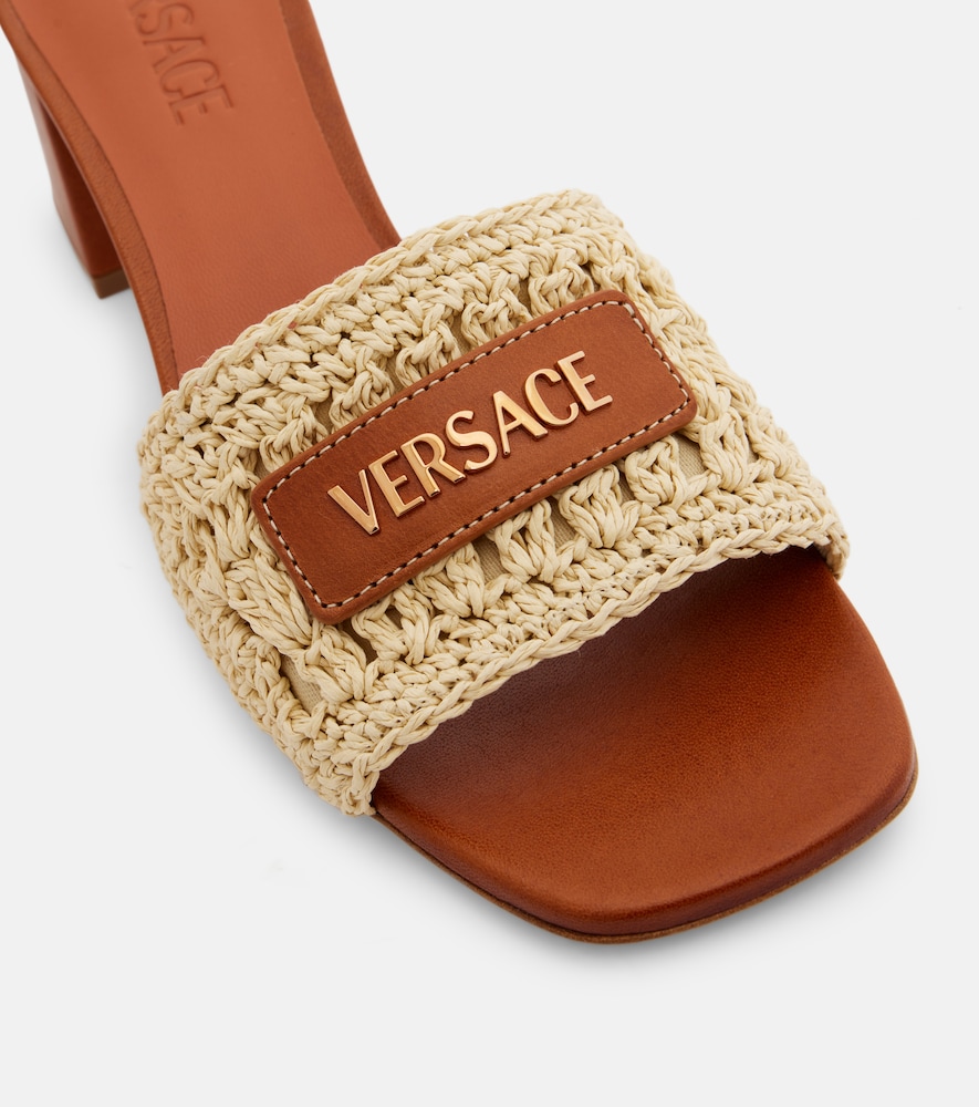  Versace Versace Logo Raffia And Leather Mules 