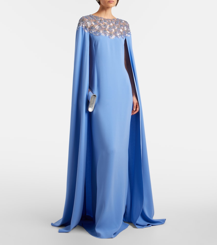 Oscar de la Renta Embellished caped silk-blend gown