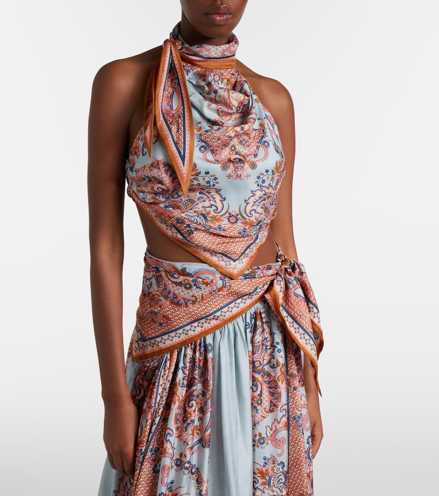 Aster Printed Silk Crop Top