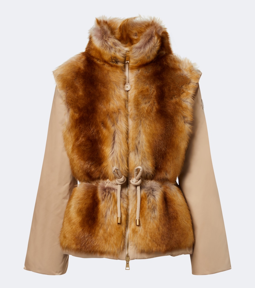 Moncler Women's Brown Blaireau Shearling-Trimmed Down Jacket UK Size 12 - Mytheresa
