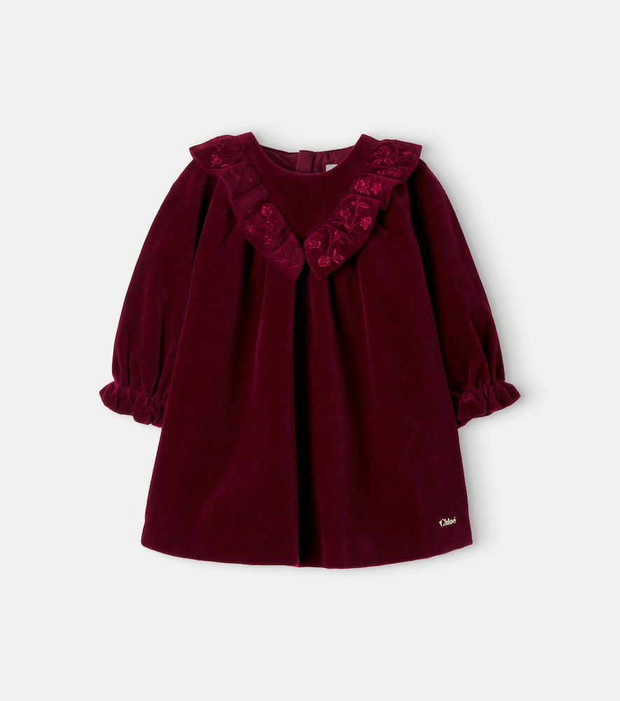 Chloé Kids Besticktes Kleid aus Baumwollsamt