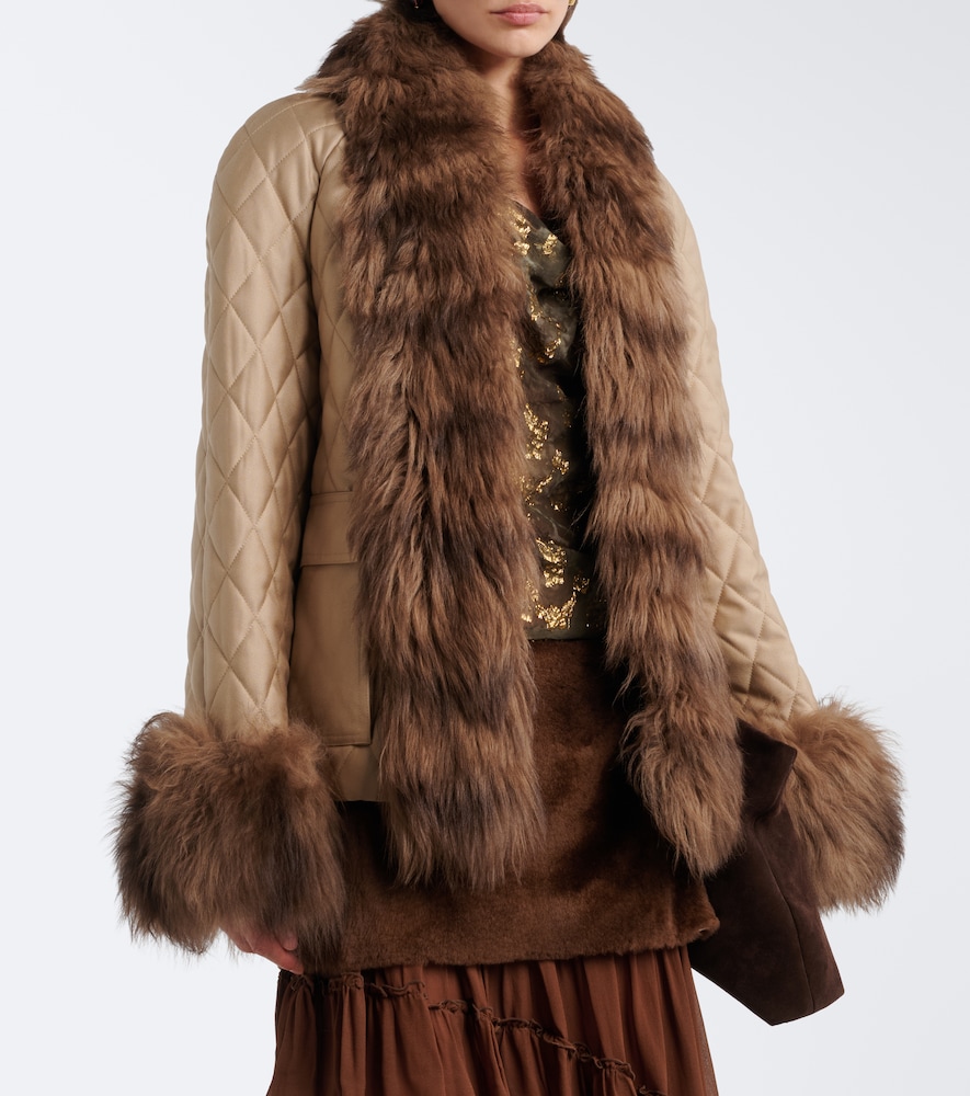 Quilted Shearling-Trimmed Coat