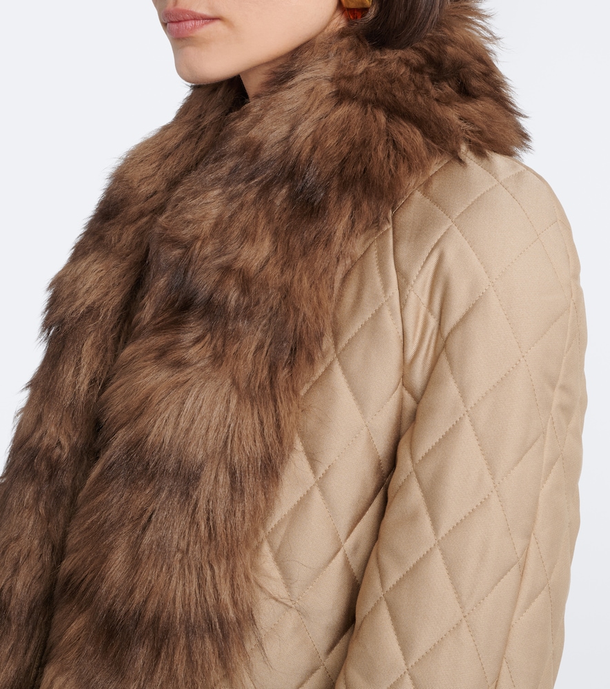 Quilted Shearling-Trimmed Coat