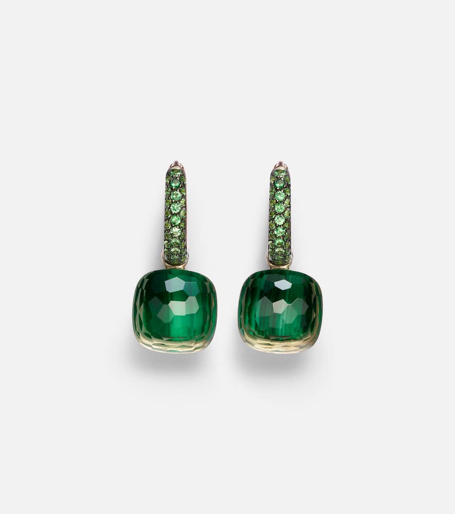 Pomellato 18kt Rose And White Gold Nudo Gemstone Drop Earrings In Green