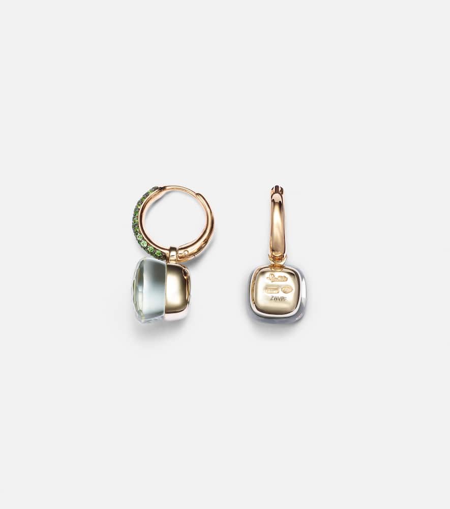 Pomellato 18kt Rose And White Gold Nudo Gemstone Drop Earrings In Green