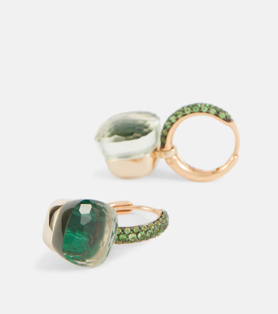 Pomellato 18kt Rose And White Gold Nudo Gemstone Drop Earrings In Green