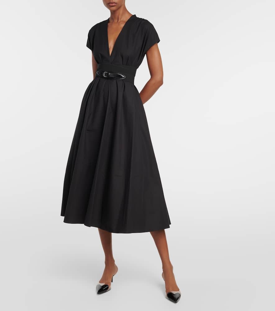 Alaïa Belted Cotton Poplin Midi Dress In Black