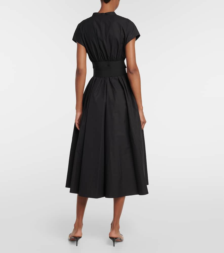 Shop Alaïa Belted Cotton Poplin Midi Dress In Black