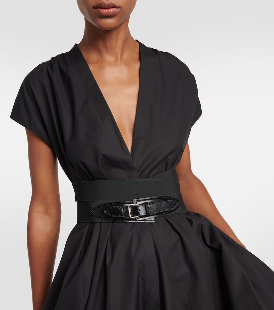 Shop Alaïa Belted Cotton Poplin Midi Dress In Black