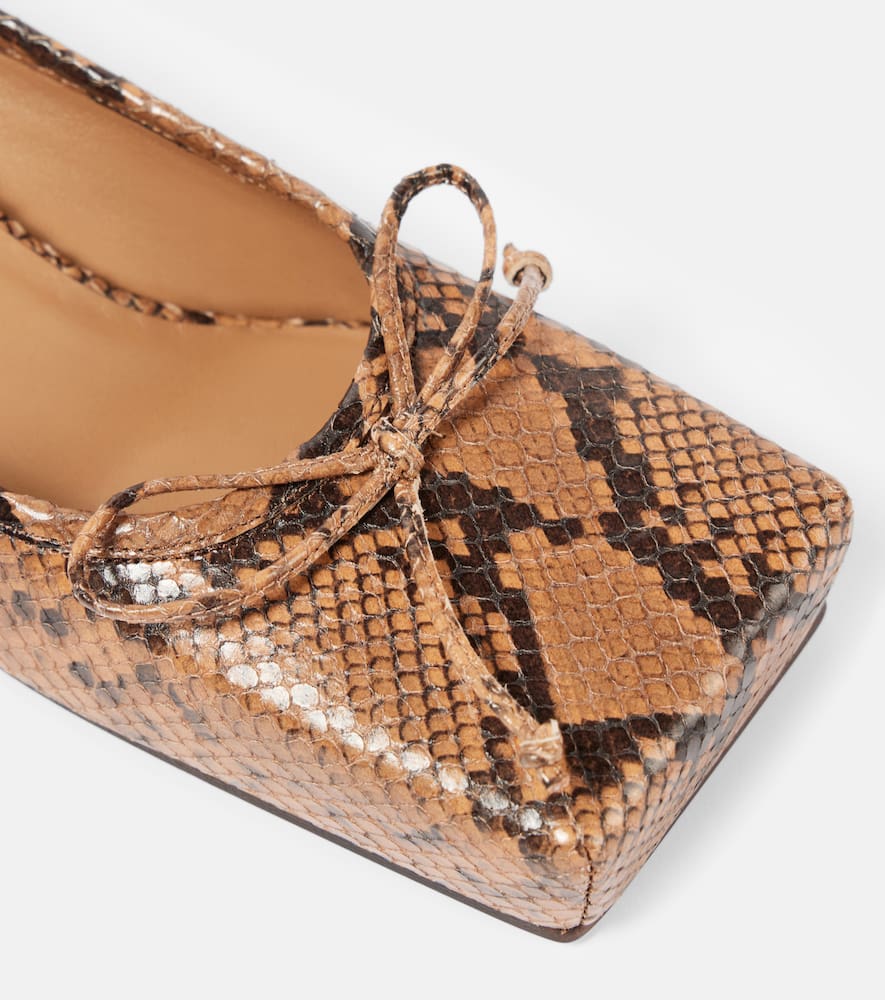 Jacquemus Le Ballet 35 Python Print Leather Square Mules In Brown