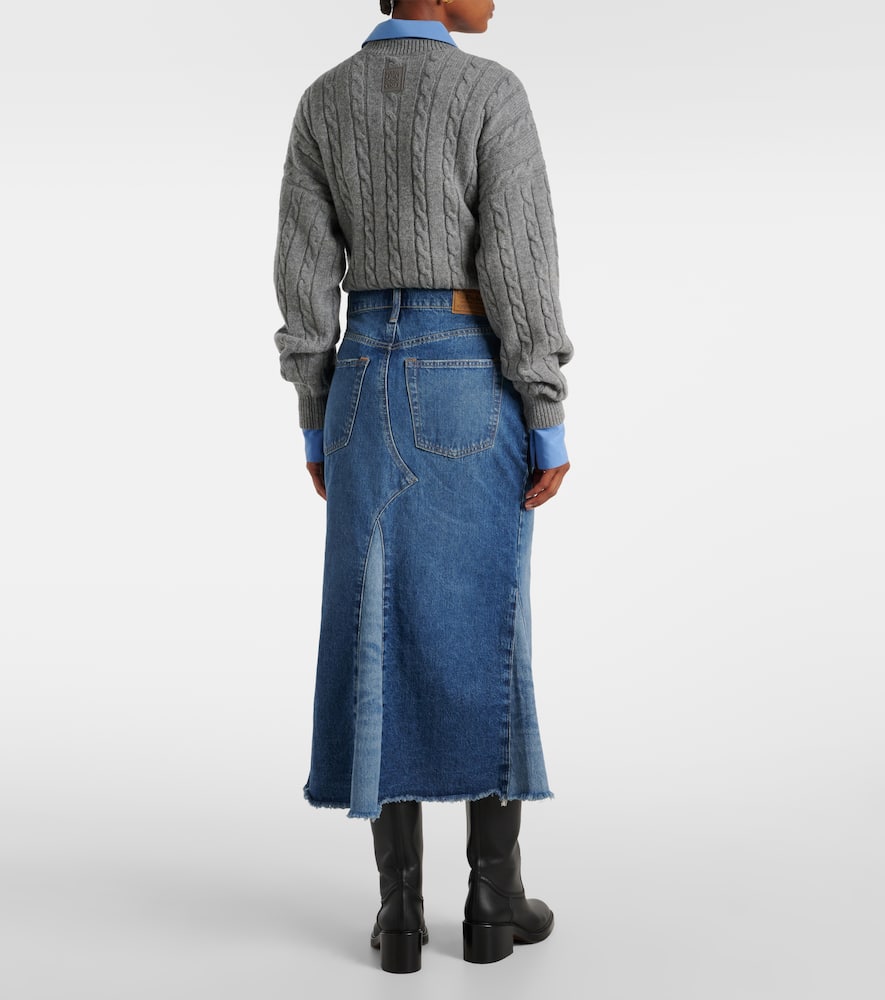 Shop Polo Ralph Lauren Deconstructed Denim Midi Skirt In Blue